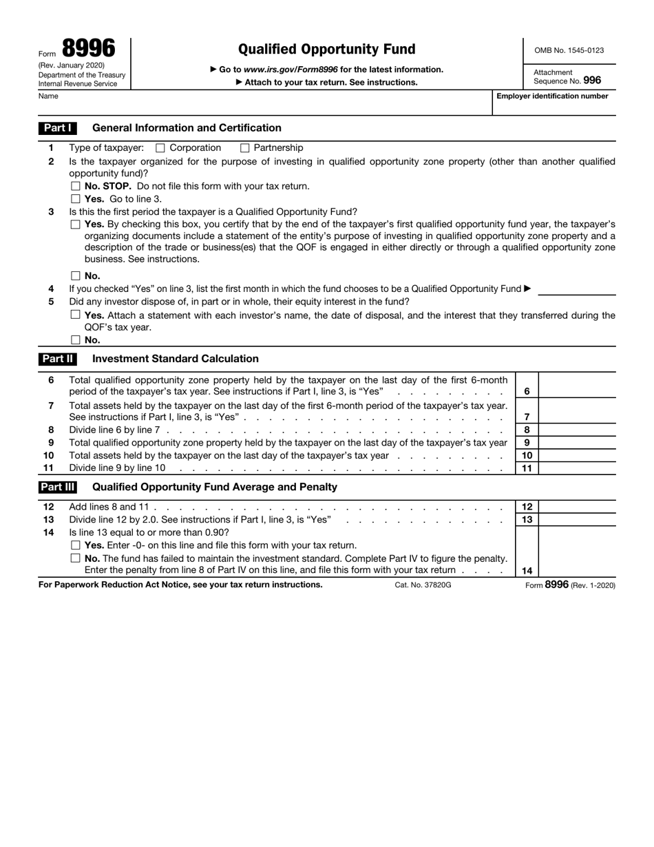 IRS Form 8996 Qualified Opportunity Fund, Page 1