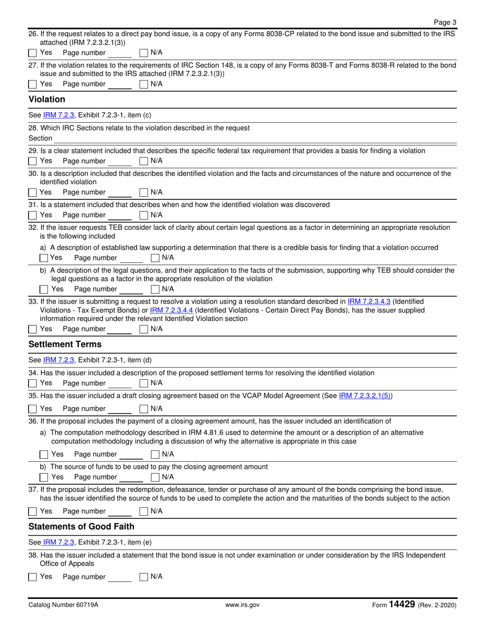 IRS Form 14429 Download Fillable PDF or Fill Online Tax Exempt Bonds