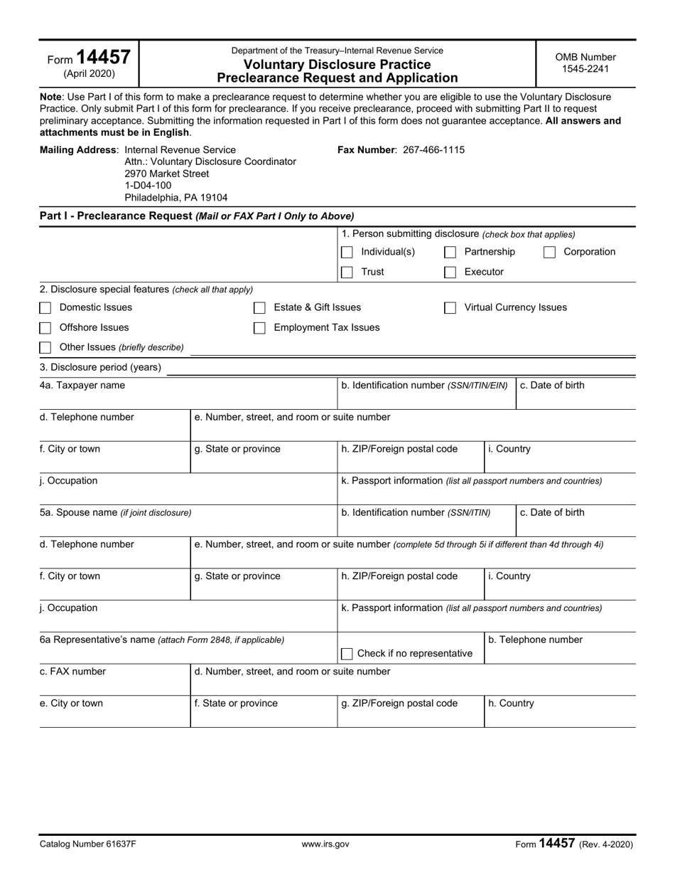 IRS Form 14457 Download Fillable PDF or Fill Online Voluntary