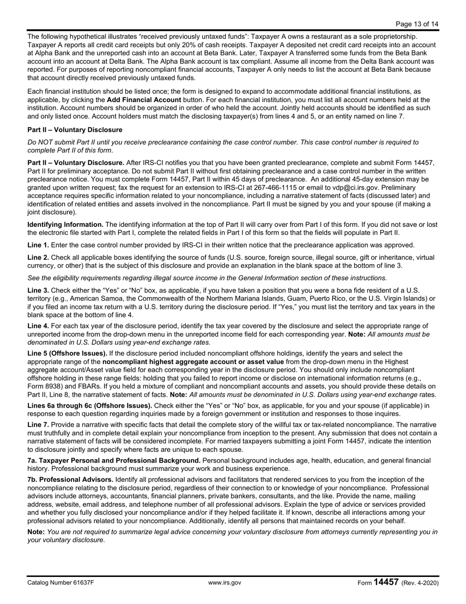 IRS Form 14457 Voluntary Disclosure Practice Preclearance Request and Application, Page 13