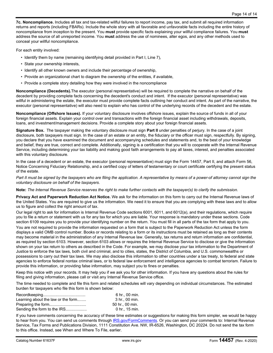 IRS Form 14457 Voluntary Disclosure Practice Preclearance Request and Application, Page 14
