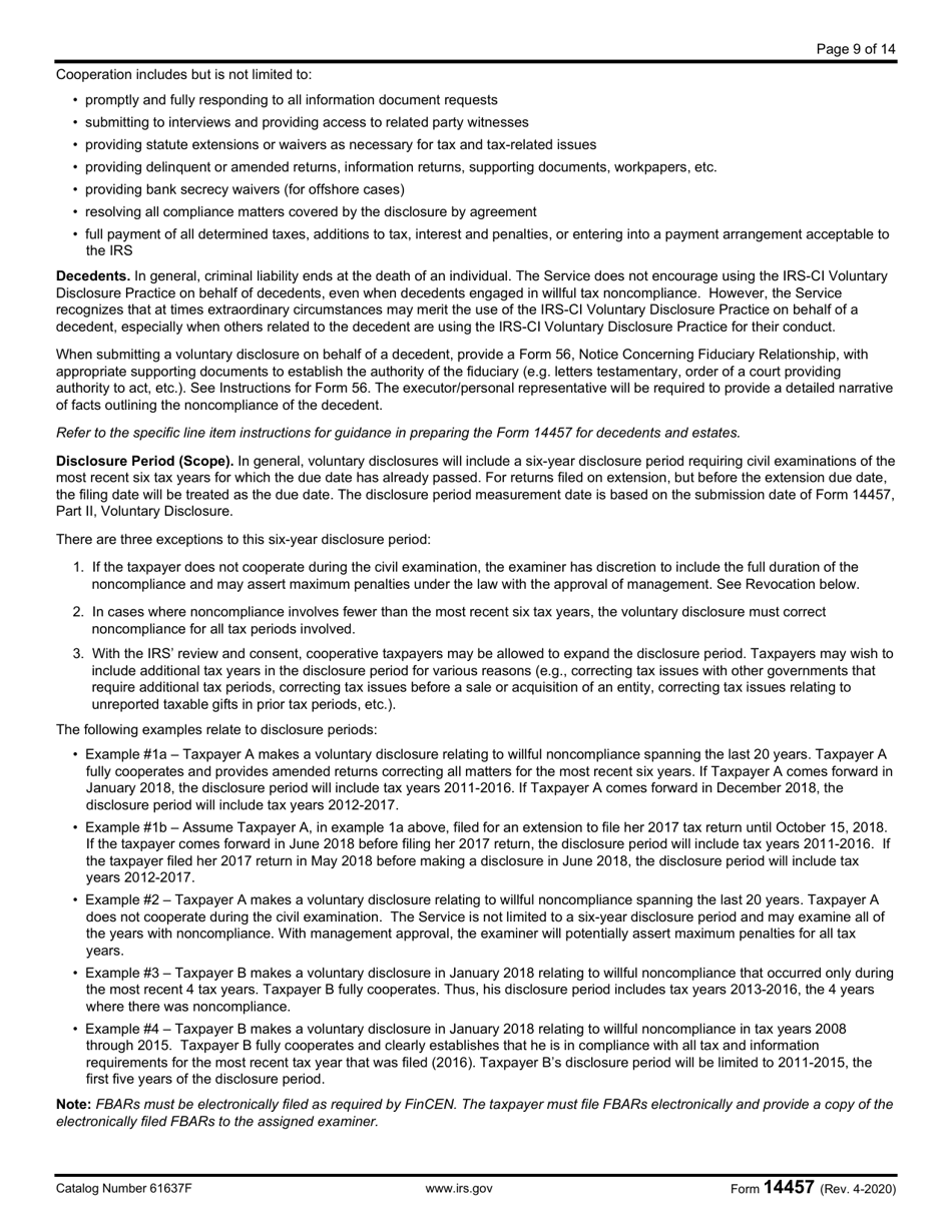 IRS Form 14457 Voluntary Disclosure Practice Preclearance Request and Application, Page 9
