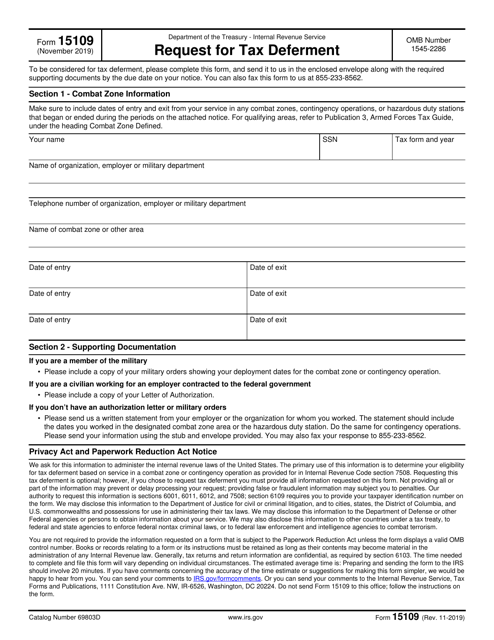 IRS Form 15109  Printable Pdf