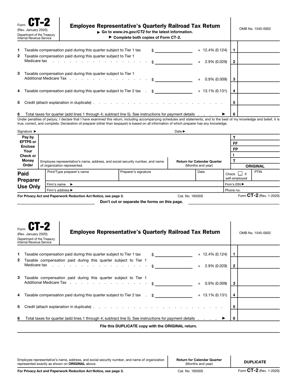 Irs Form Ct 2 Download Fillable Pdf Or Fill Online Employee Representatives Quarterly Railroad 3707