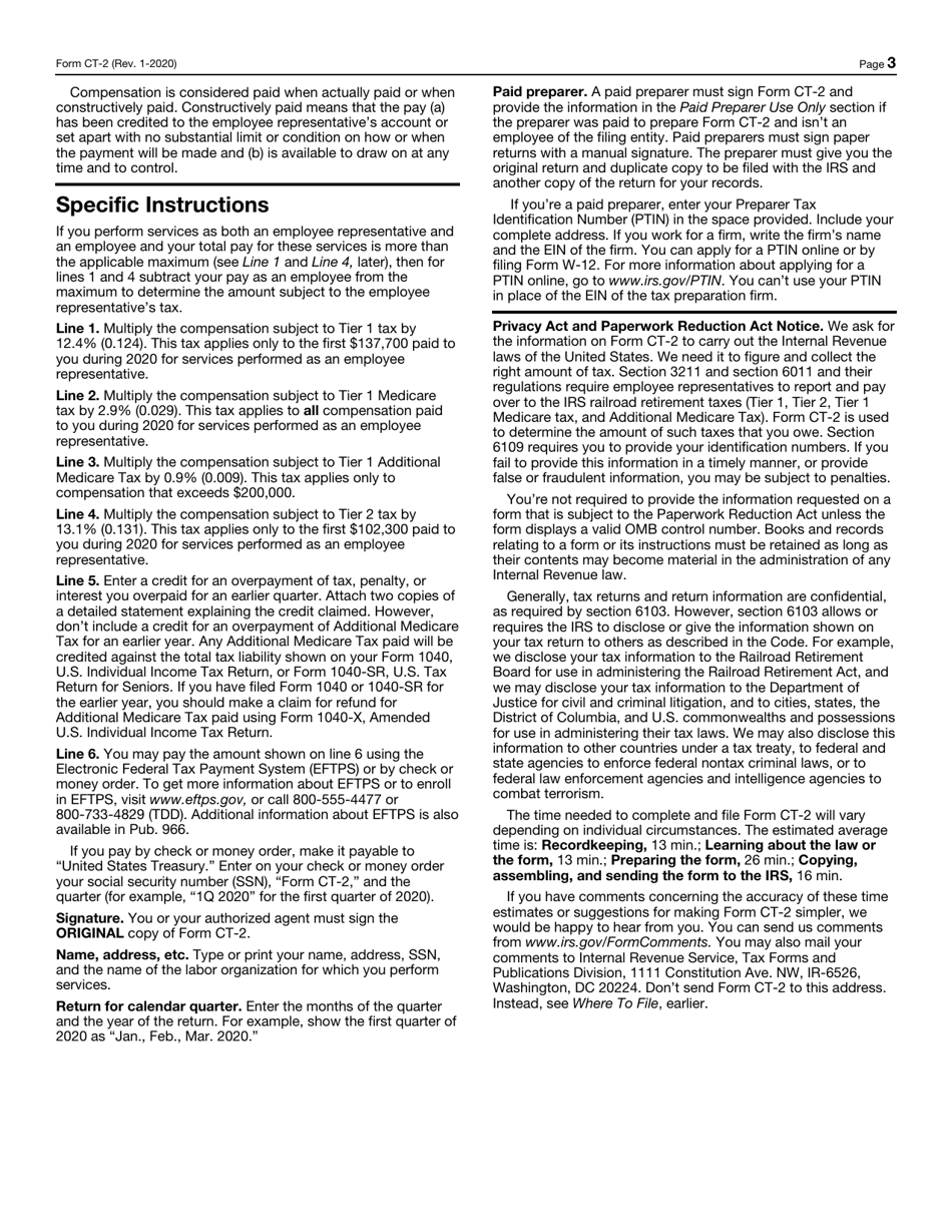 IRS Form CT-2 Employee Representatives Quarterly Railroad Tax Return, Page 3