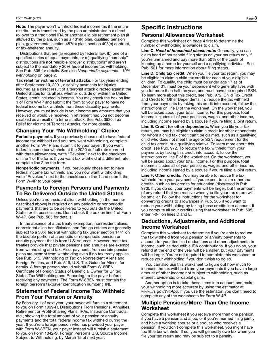 IRS Form W-4P Withholding Certificate for Pension or Annuity Payments, Page 3