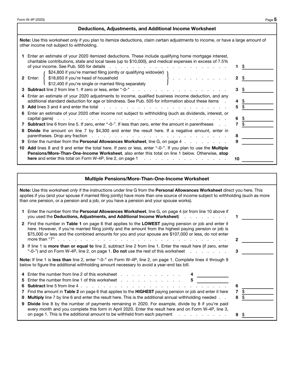 IRS Form W4P 2020 Fill Out, Sign Online and Download Fillable PDF