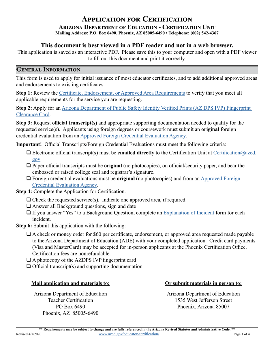Arizona Application for Certification - Fill Out, Sign Online and ...