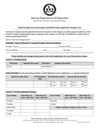 &quot;Child and Adult Care Food Program (CACFP) Provider Application Change Form&quot; - Arizona