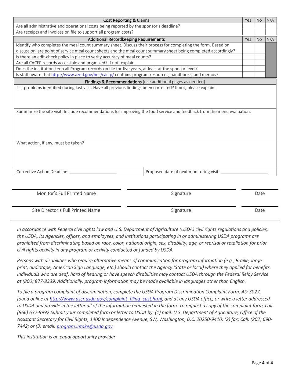 Monitoring Visit Form - Arizona, Page 4