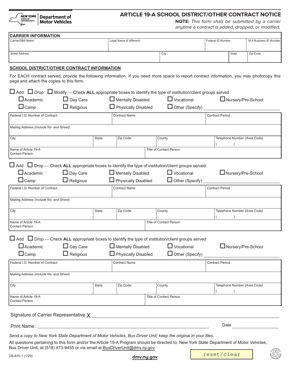 Form DS-870.1 Download Fillable PDF or Fill Online Article 19-a School ...