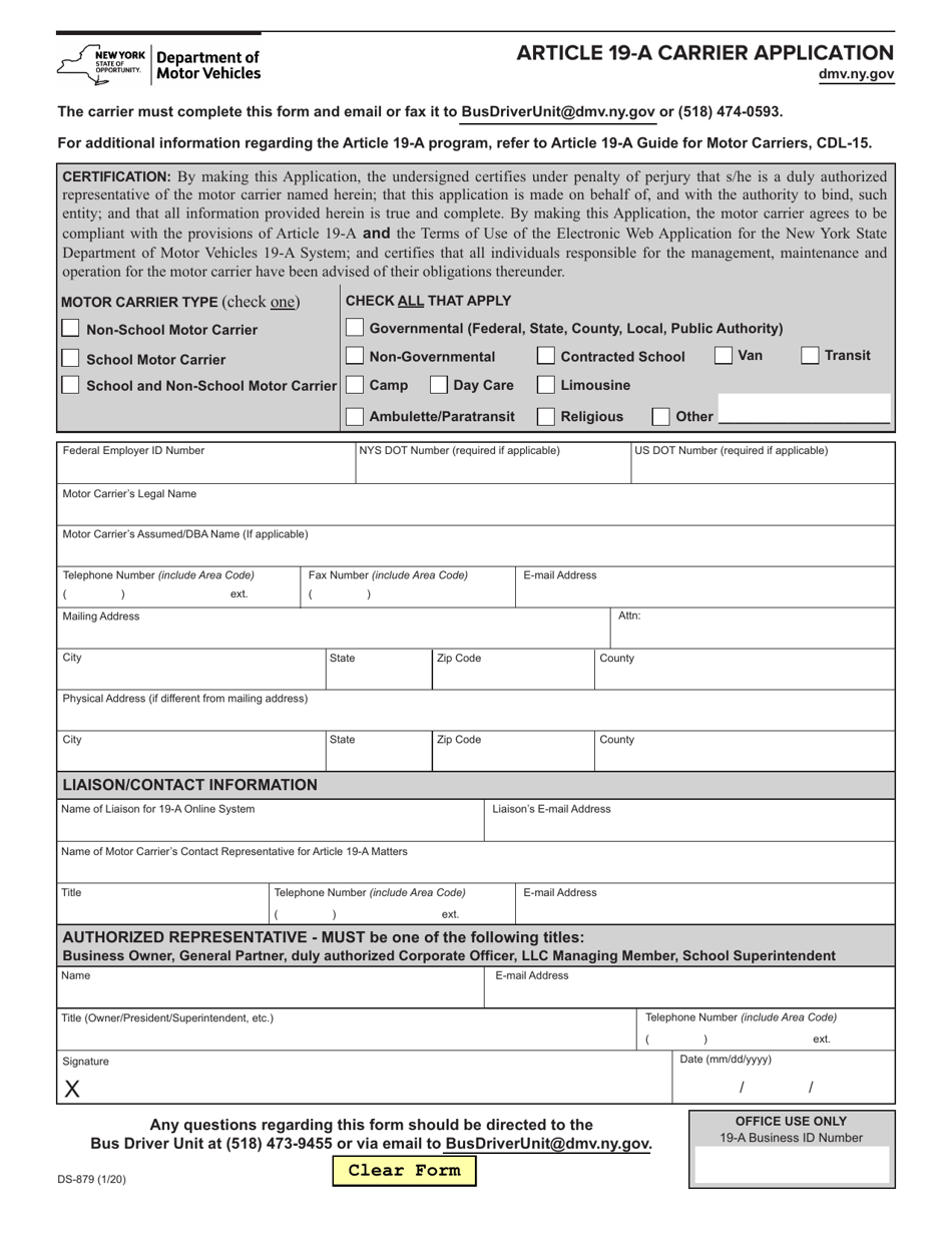 Form DS-879 Download Fillable PDF or Fill Online Article 19-a Carrier ...