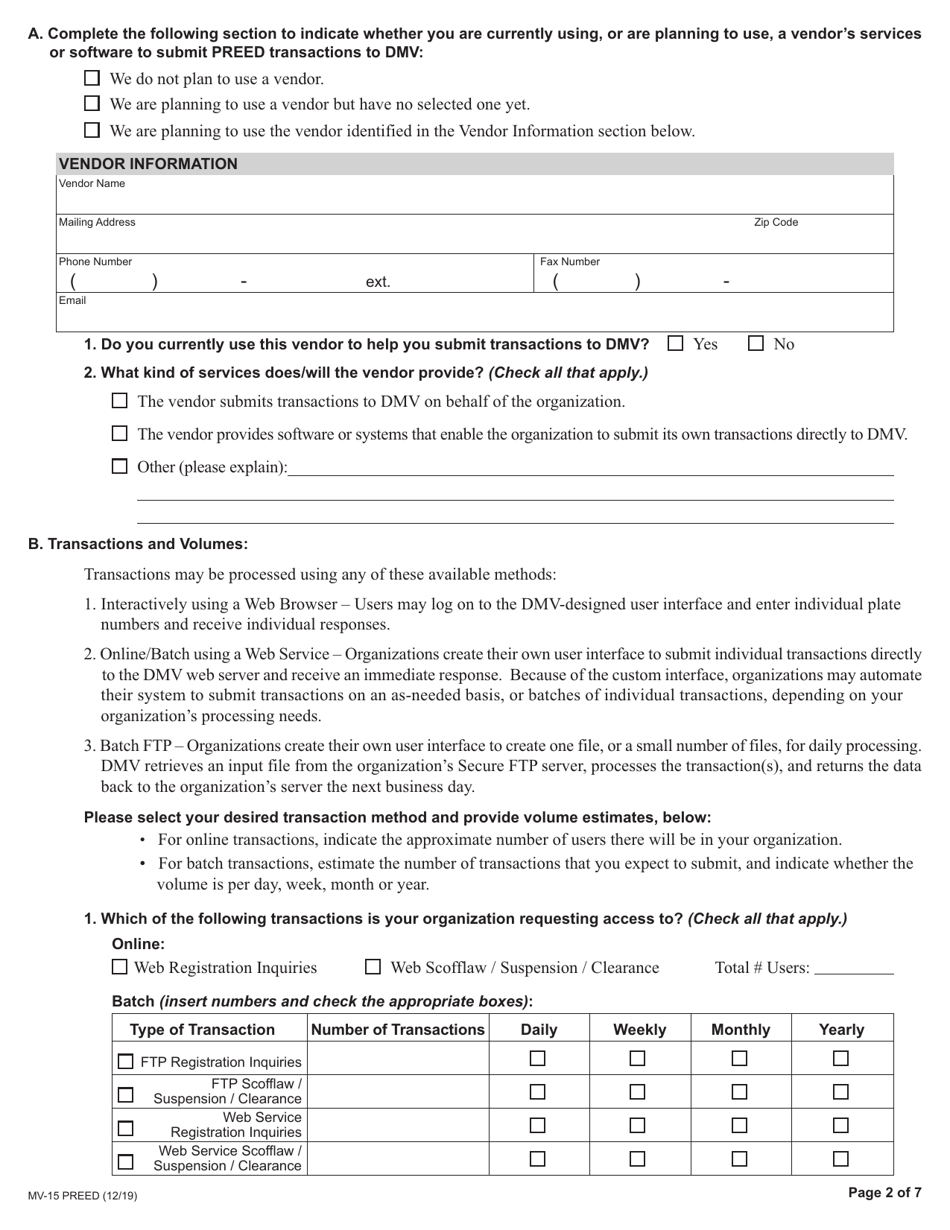 Form MV-15PREED Application for Access to DMVs Portal to Registration Electronic Enforcement  Display (Preed) - New York, Page 2