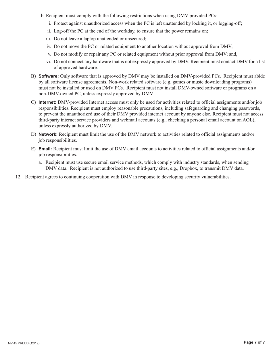 Form MV-15PREED Application for Access to DMVs Portal to Registration Electronic Enforcement  Display (Preed) - New York, Page 7