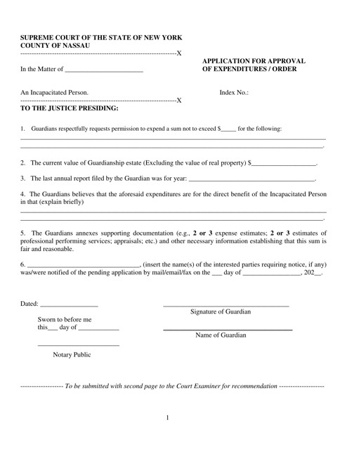 Application for Approval of Expenditures / Order - Nassau County, New York Download Pdf