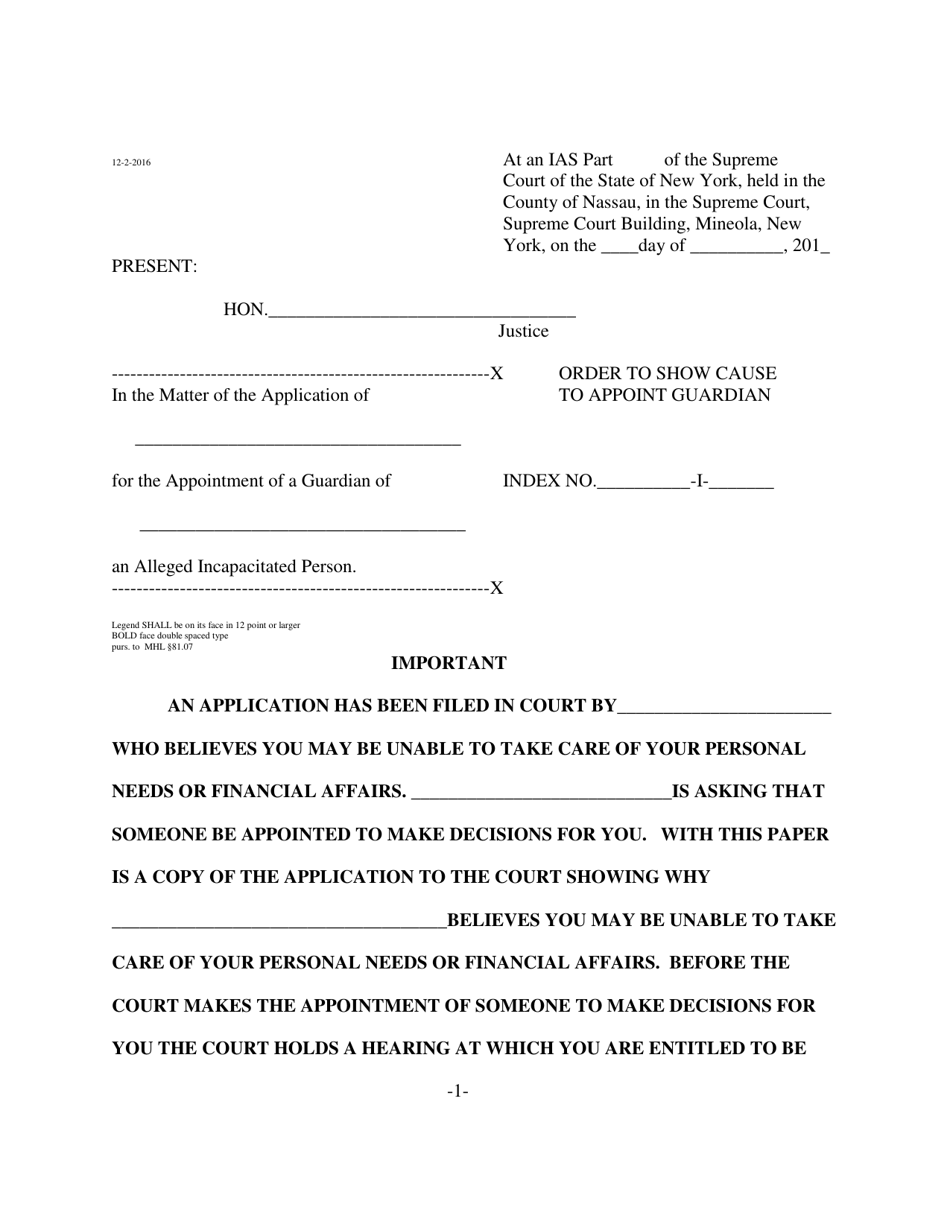 Order to Show Cause to Appoint Guardian - Nassau County, New York, Page 1