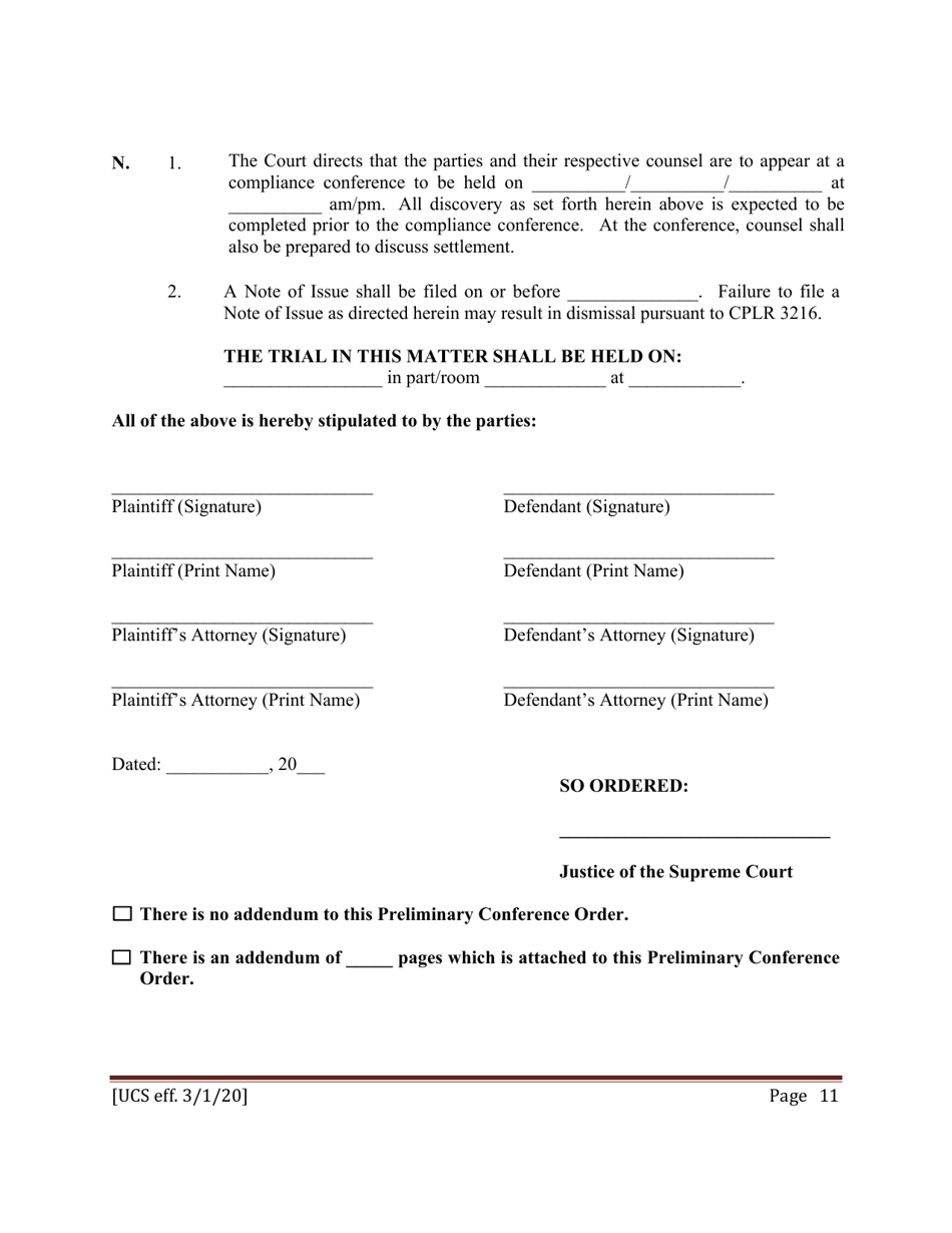 Preliminary Conference Stipulation / Order Contested Matrimonial - New York, Page 11