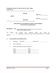 Preliminary Conference Stipulation/Order Contested Matrimonial - New York