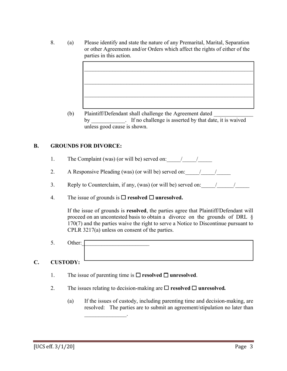 Preliminary Conference Stipulation / Order Contested Matrimonial - New York, Page 3