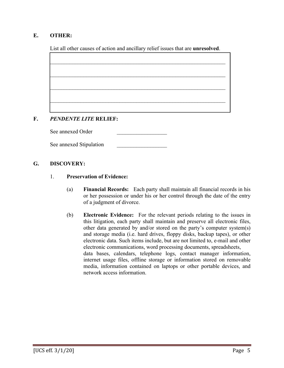 Preliminary Conference Stipulation / Order Contested Matrimonial - New York, Page 5