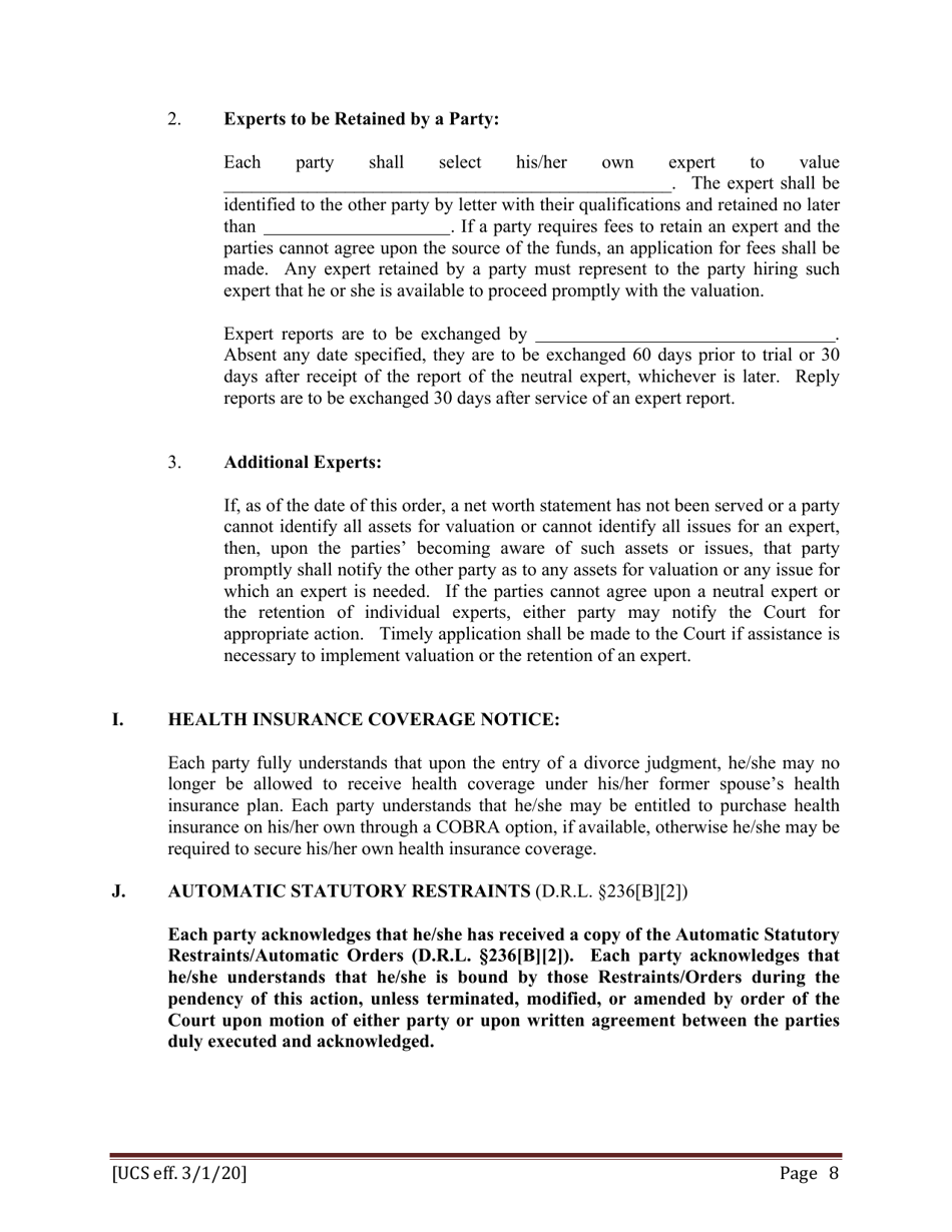 Preliminary Conference Stipulation / Order Contested Matrimonial - New York, Page 8