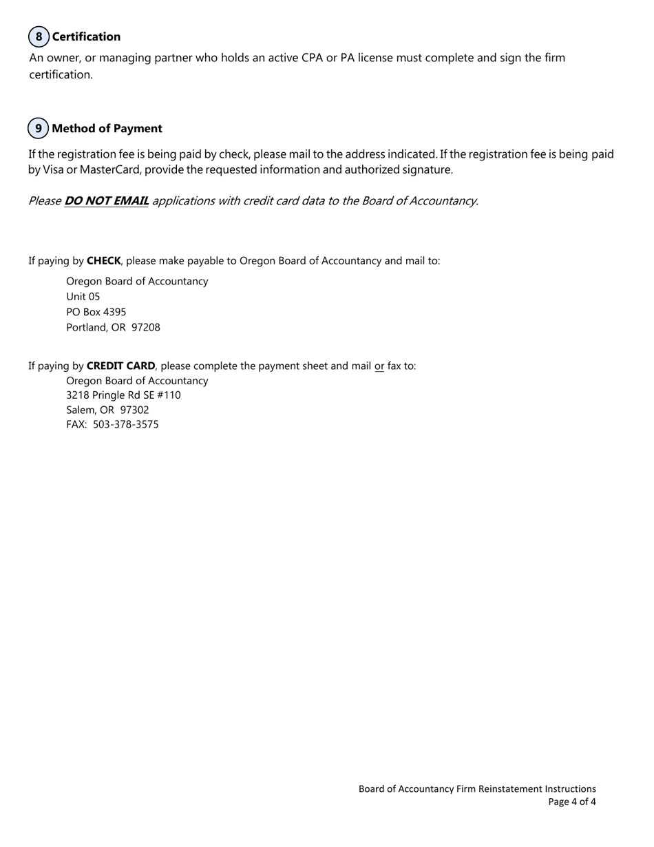 Firm Reinstatement Application - Oregon, Page 4