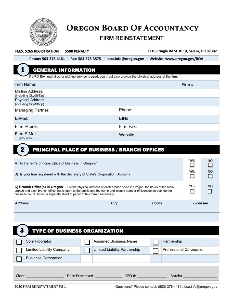 Firm Reinstatement Application - Oregon, Page 5