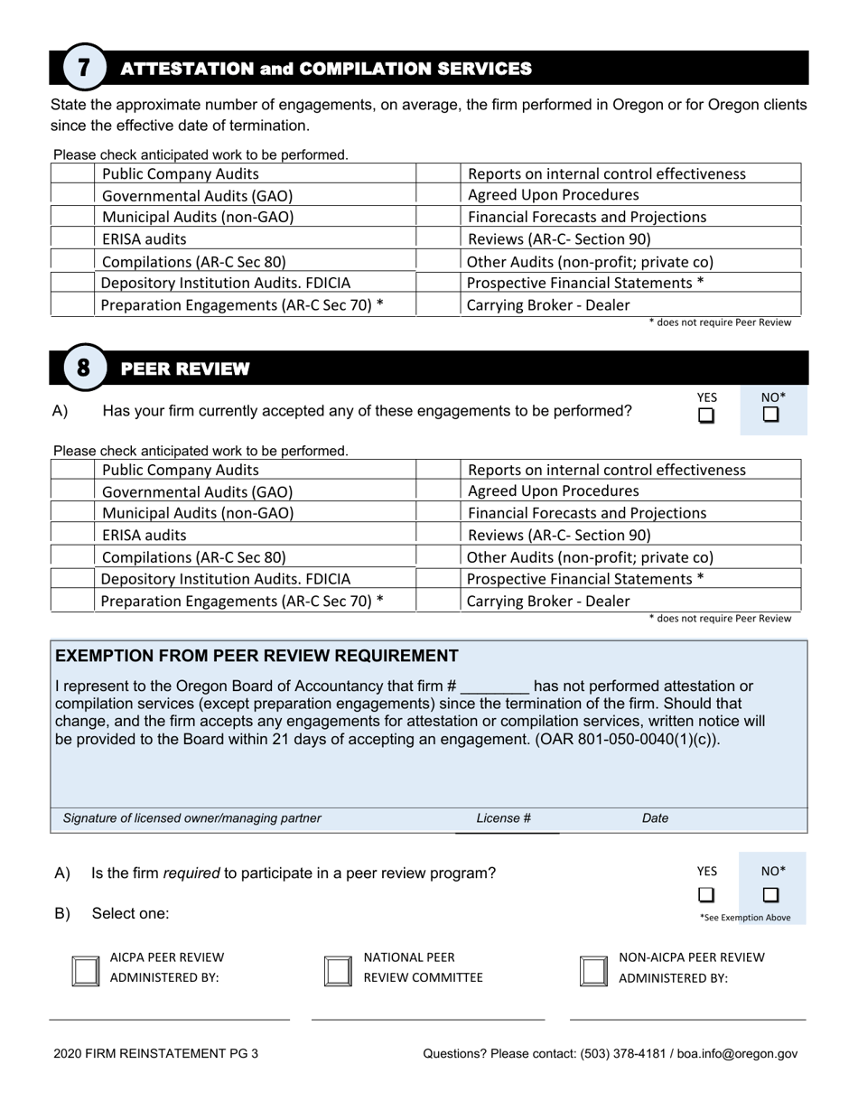 Firm Reinstatement Application - Oregon, Page 7