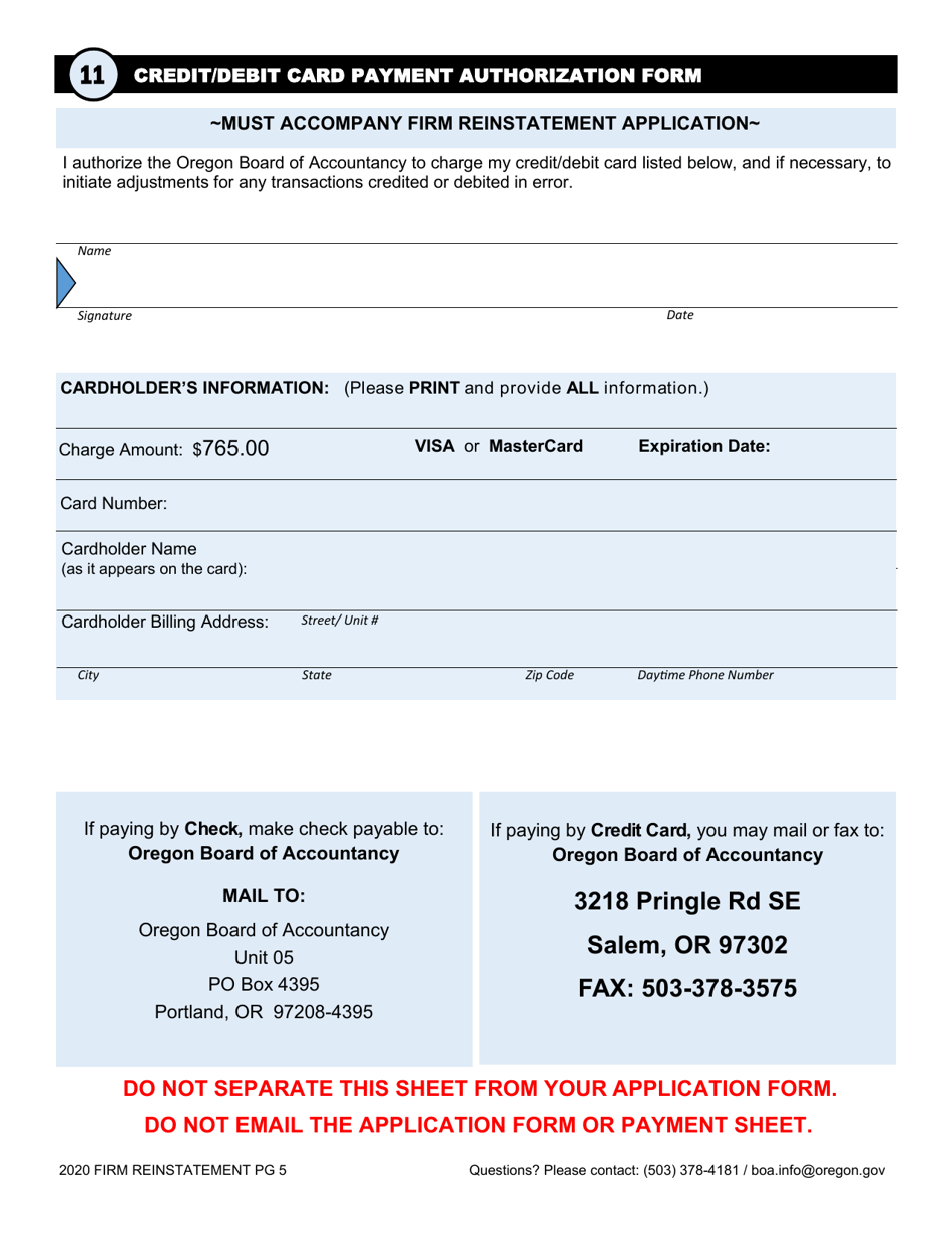 Firm Reinstatement Application - Oregon, Page 9
