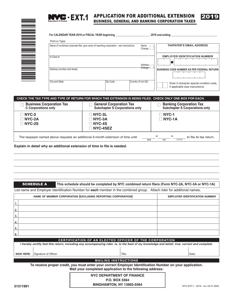 Form NYC-EXT.1 Application for Additional Extension - New York City, Page 1