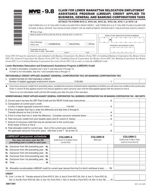 Form NYC-9.8 2019 Printable Pdf
