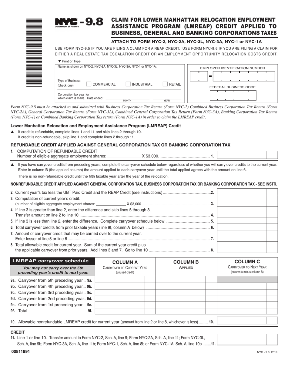 Form NYC9.8 Download Printable PDF or Fill Online Claim for Lower