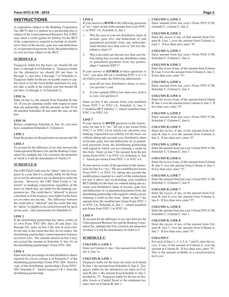 Form NYC-9.7B Ubt Paid Credit (Subchapter S Banking Corporations) - New York City, Page 2