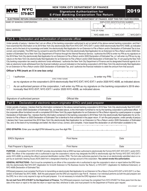 Form NYC-579-BCT 2019 Printable Pdf