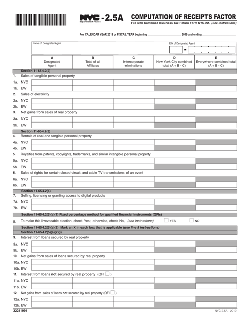 Form NYC-2.5A 2019 Printable Pdf