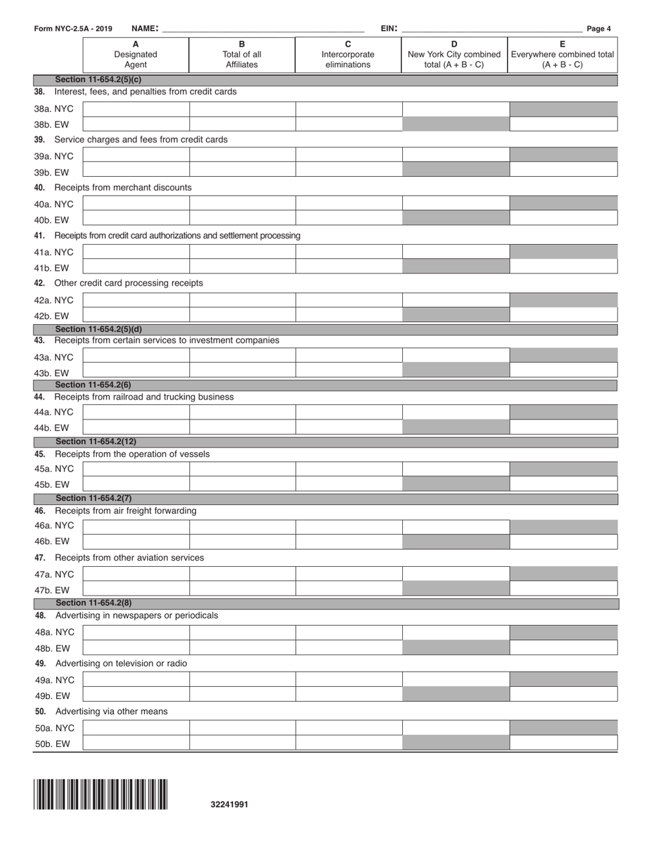Form NYC-2.5A Computation of Receipts Factor - New York City, Page 4