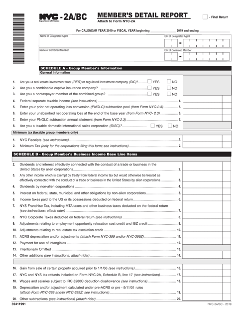 Form NYC-2A/BC - 2019 - Fill Out, Sign Online and Download Printable ...