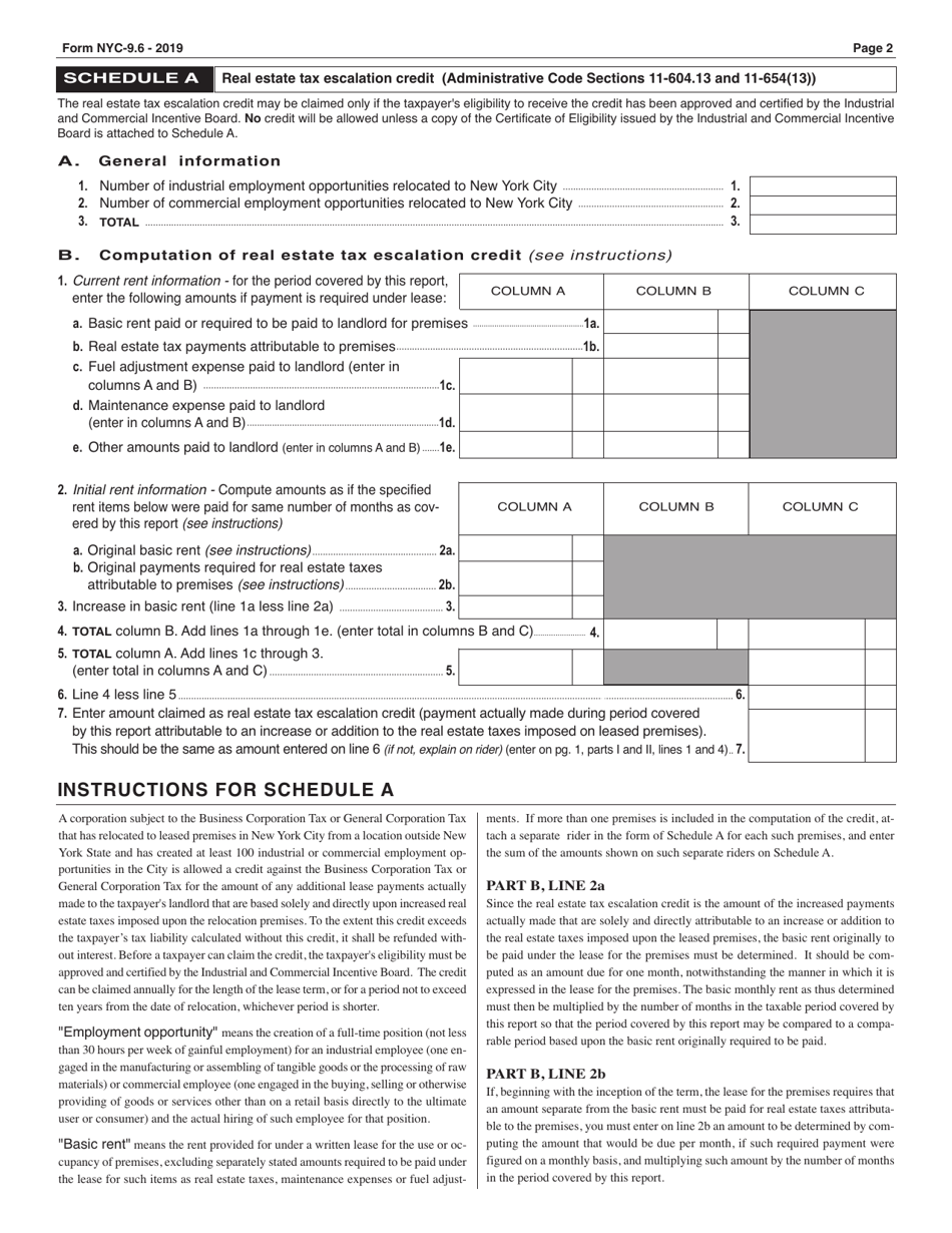 Form NYC-9.6 Claim for Credit Applied to Business and General Corporation Taxes - New York City, Page 2