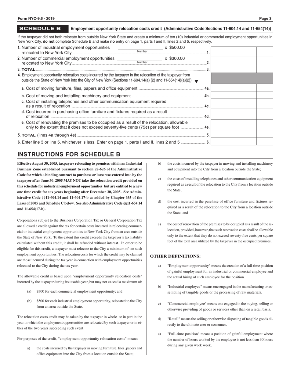 Form NYC-9.6 Claim for Credit Applied to Business and General Corporation Taxes - New York City, Page 3