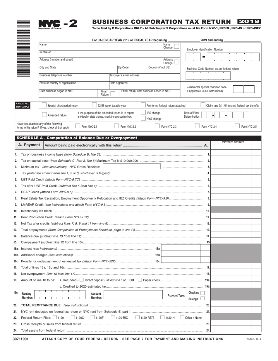 Form NYC-2 Business Corporation Tax Return - New York City, Page 1