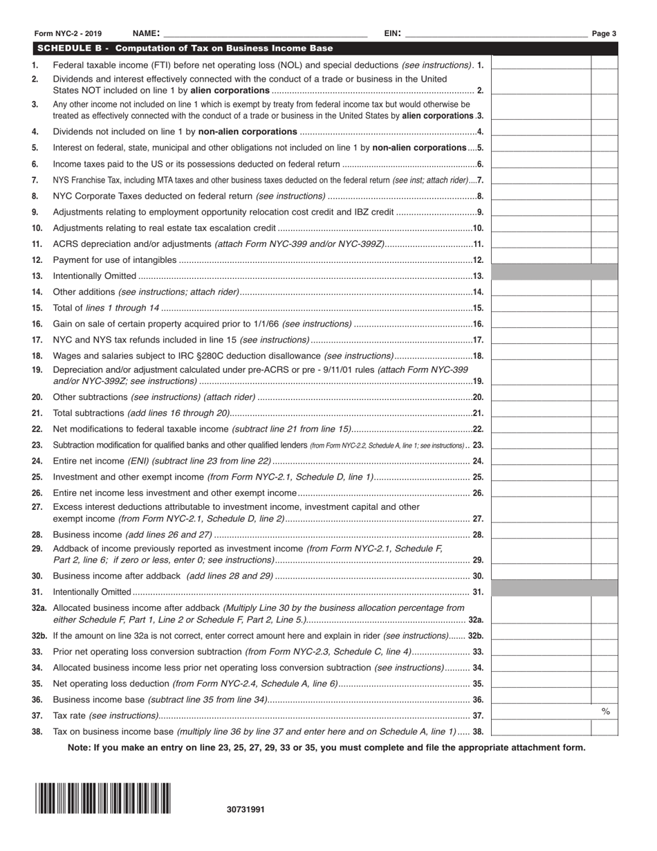 Form NYC-2 Business Corporation Tax Return - New York City, Page 3