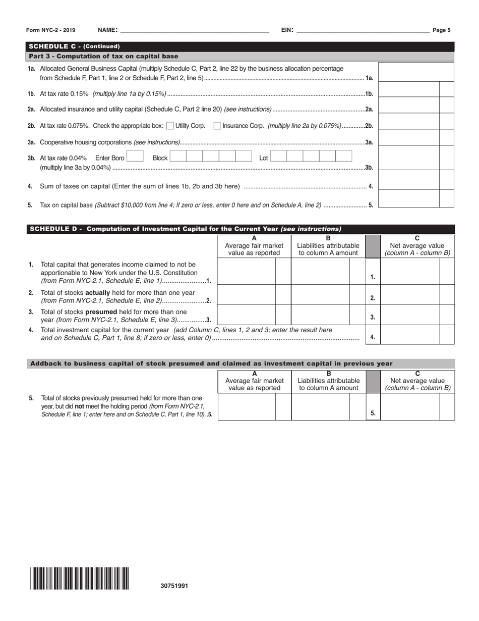 Form NYC-2 Business Corporation Tax Return - New York City, Page 5