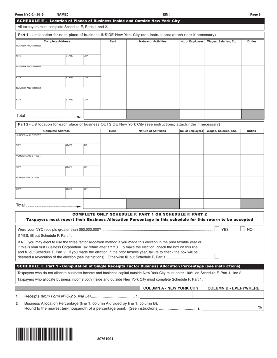 Form NYC-2 Business Corporation Tax Return - New York City, Page 6