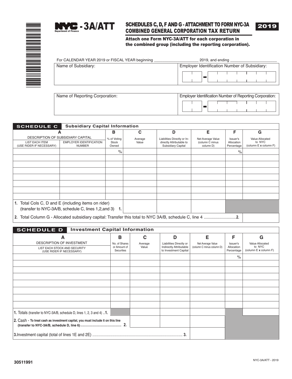 Form NYC-3A/ATT Schedule C, D, F, G - 2019 - Fill Out, Sign Online and ...