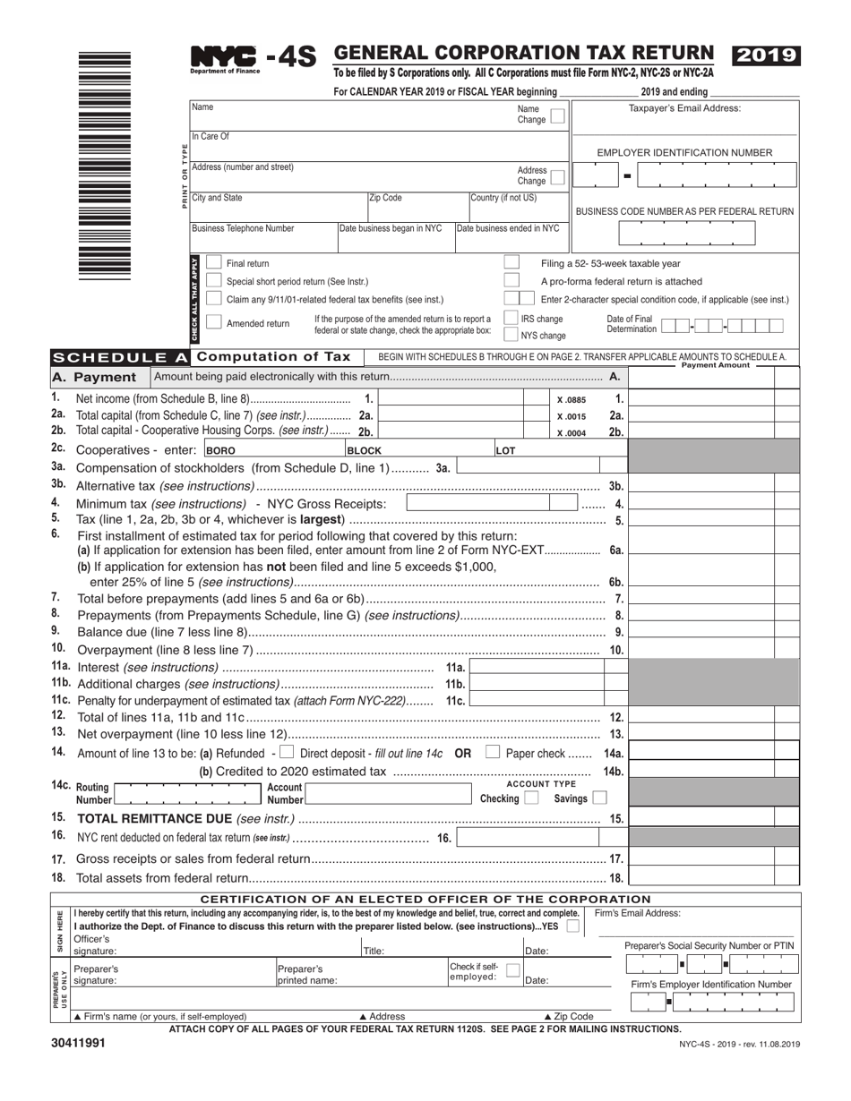 Form NYC4S 2019 Fill Out, Sign Online and Download Printable PDF