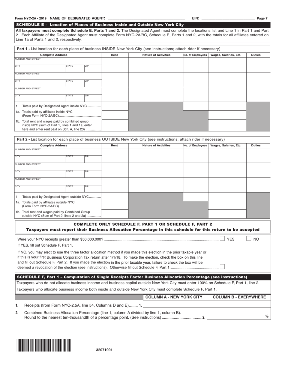 Form NYC-2A Combined Business Corporation Tax Return - New York City, Page 7