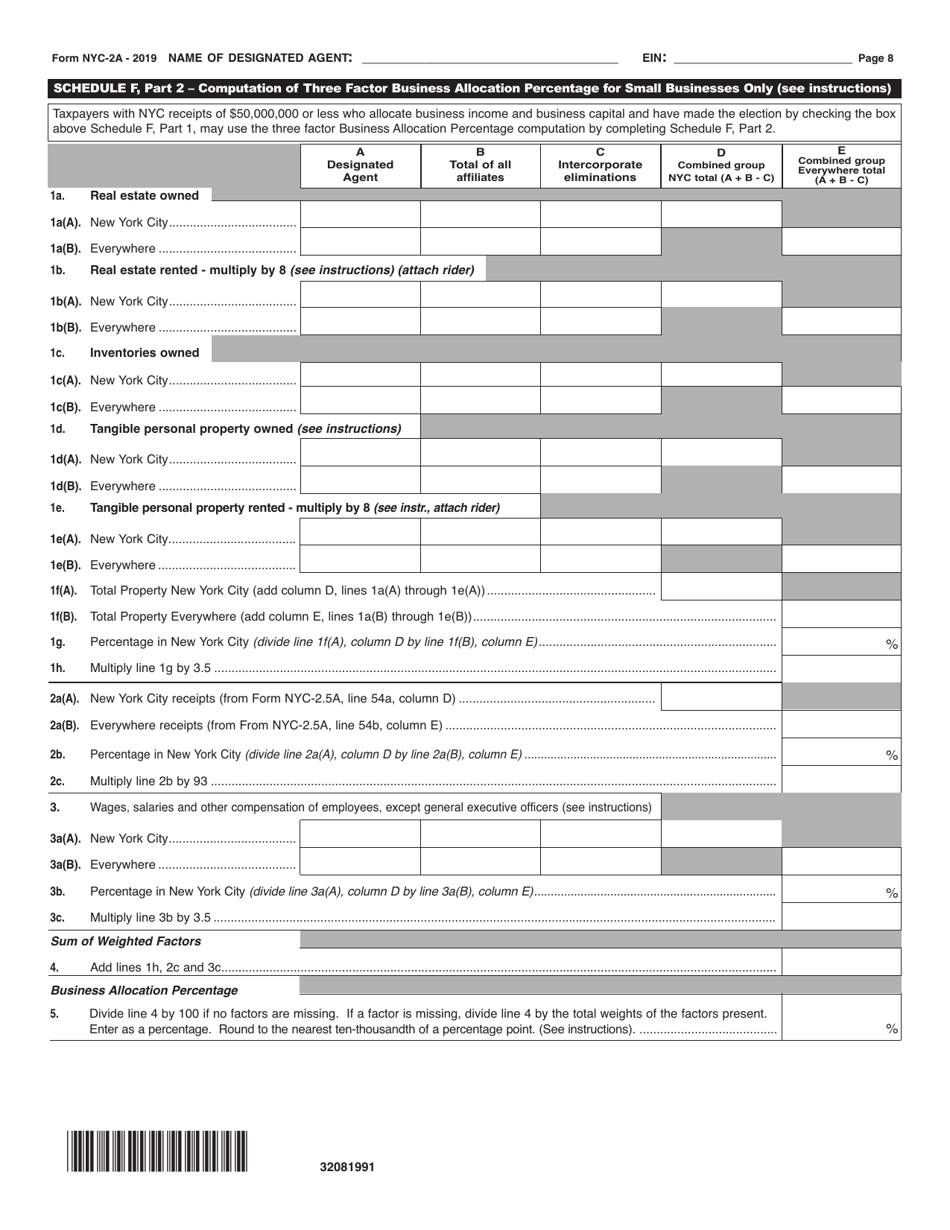 Form NYC-2A Combined Business Corporation Tax Return - New York City, Page 8