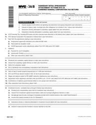 Form NYC-3A/B Subsidiary Detail Spreadsheet Attachment to Form Nyc-3a Combined General Corporation Tax Return - New York City