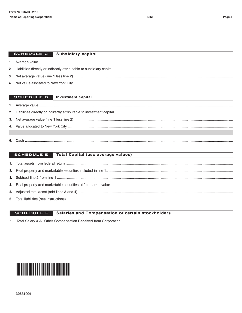 Form NYC-3A / B Subsidiary Detail Spreadsheet Attachment to Form Nyc-3a Combined General Corporation Tax Return - New York City, Page 3