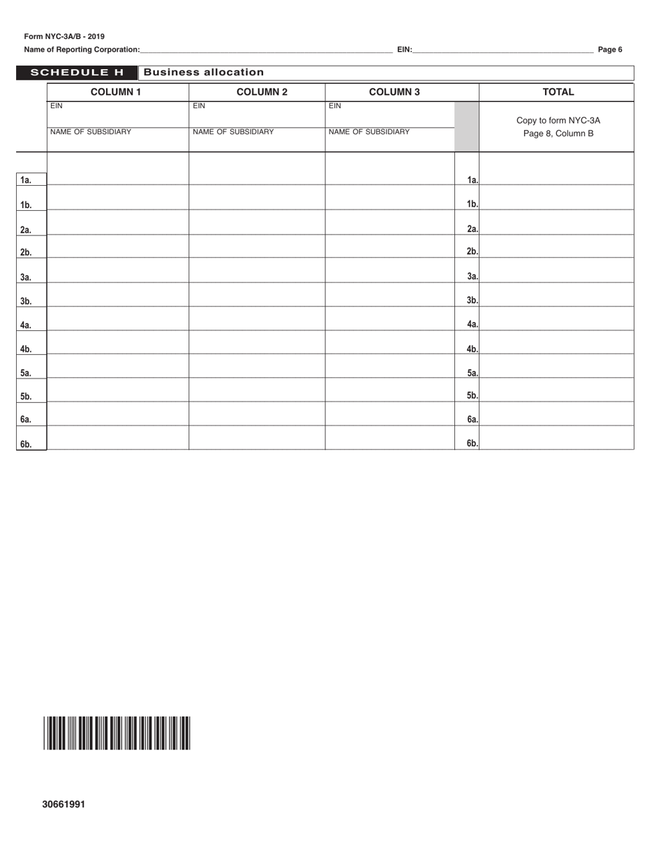 Form NYC-3A / B Subsidiary Detail Spreadsheet Attachment to Form Nyc-3a Combined General Corporation Tax Return - New York City, Page 6